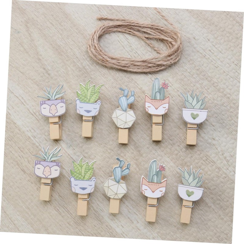 BIUDECO Creative Cactus Wooden Photo Clips 10/Pack Memo Photo Note