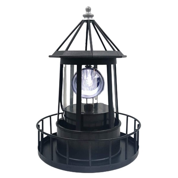 LED Solar Powered Lighthouse, 360 Degree Rotating Lamp Courtyard Decoration Waterproof Garden Smoke Towers Statue Lights for Outdoor Garden Pathway Patio