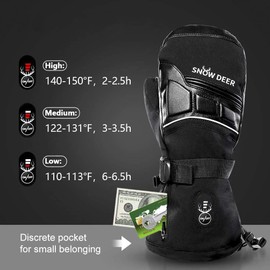 SNOW DEER Heated Mittens for Men and Women Waterproof Ski Gloves with Touchscreen 7.4V 2200mAh Battery Gloves Electric Rechargeable Thermal Mittens for Hands Warm