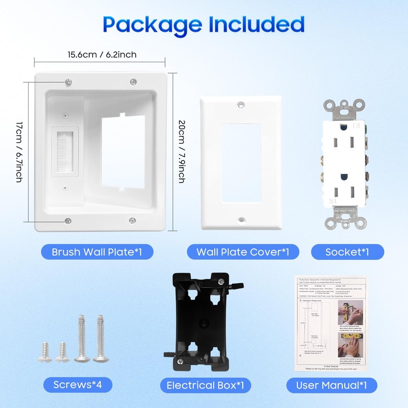 Recessed Outlet Box in Wall Cable Management Kit, Hide Cables