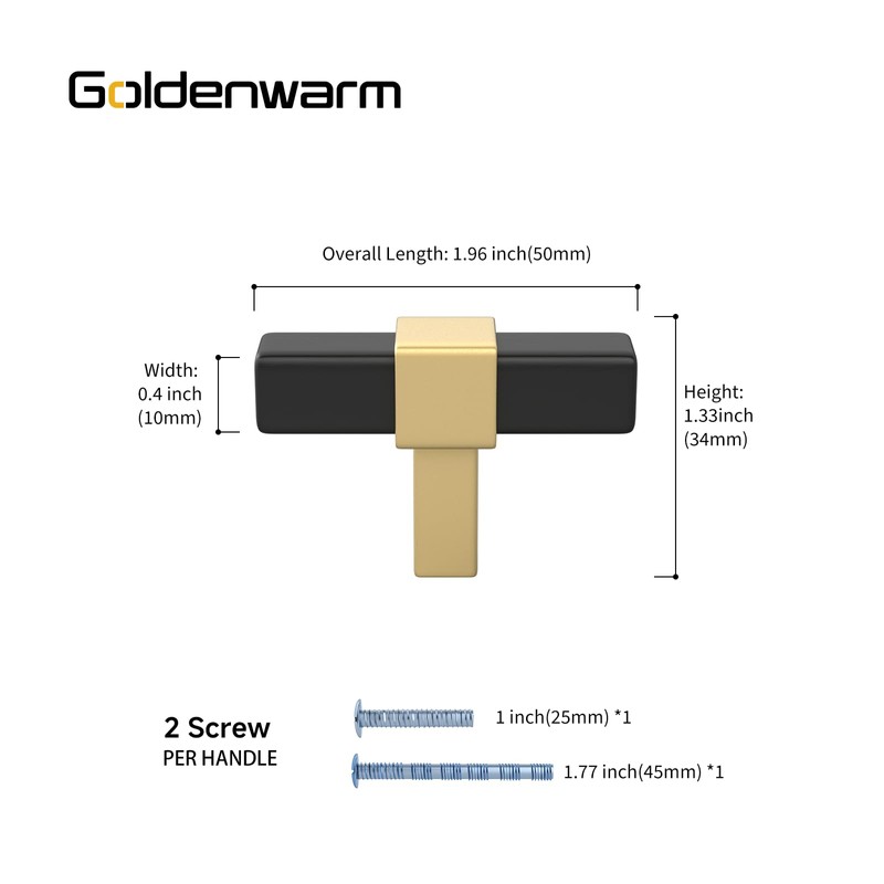 goldenwarm 6 Pack Black and Gold Cabinet Knobs Kitchen Cabinet