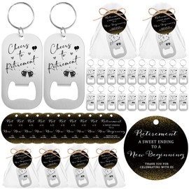 Maxcheck 25 Sets Retirement Party Favors for Guests Cheers to Retirement Beer Opener Keychain Bottle Opener Keychain with Thank You Tags Organza Bags Black and Gold Retirement Party Decoration