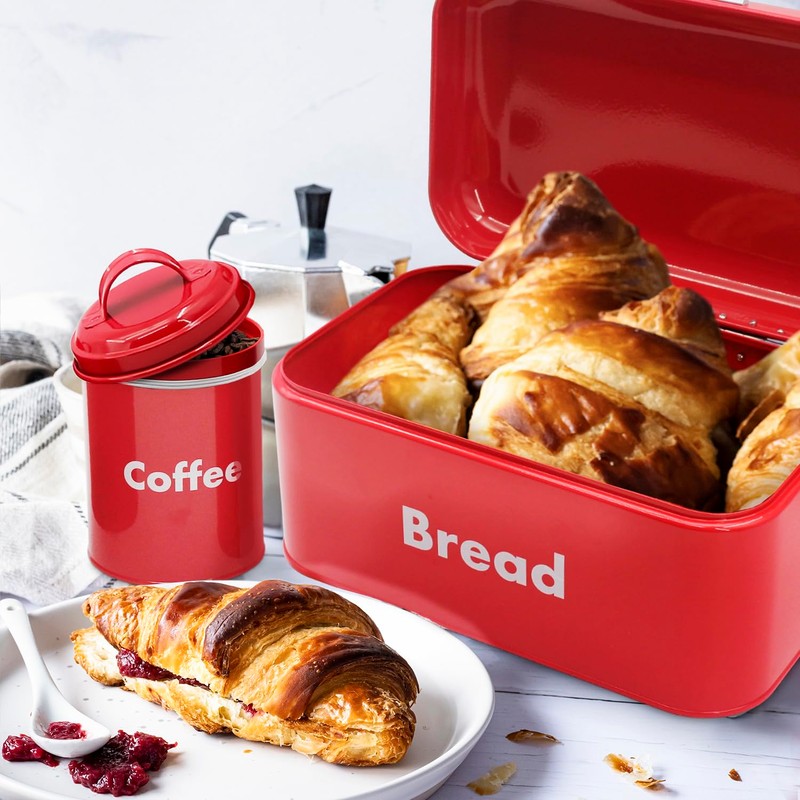 Plexon Bread Box for Kitchen Countertop with 3 Coffee, Tea,