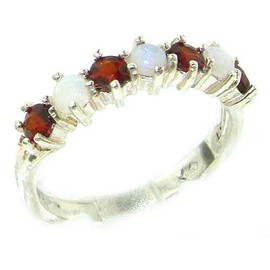 LetsBuyGold 925 Sterling Silver Real Genuine Opal & Garnet Womans Eternity Engagement Ring - Size 6