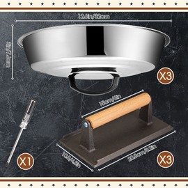 Tessco Griddle Accessories 3 Pcs 12.6 Inch Griddle Dome Cheese Melting Round Basting Cover 3 Pcs 8.2 Inch Smash Burger Press Cast Iron Meat Press and Screwdriver for Flat Top Grill BBQ