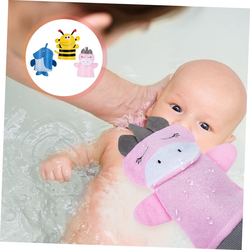 BIUDECO 3pcs Cartoon Bath Scrubber Mitts for Boy Girl Gentle