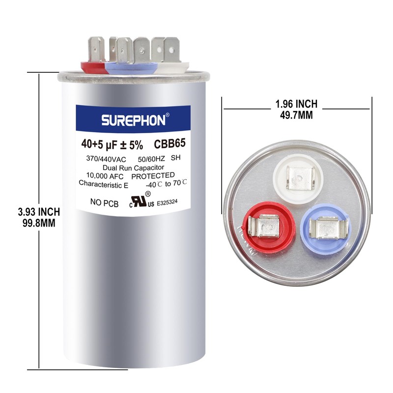 SUREPHON 40/5 Mfd Ac Capacitor 370V or 440V 50/60Hz CBB65B