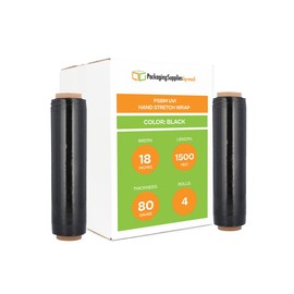 PSBM UV Protection Stretch Wrap, 4 Pack, 18 Inch x 1500 Feet, 80 Gauge, Black Plastic Cling, Hand Shrink Film for Pallet Moving Packing