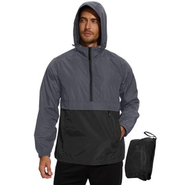 Avoogue Mens Golf Windbreaker Jackets Lightweight Rain Jacket Mens Waterproof With Hood Raincoat Running Jacket Men Pullover Gray Black M