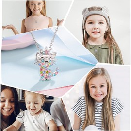 Lanqueen Valentines Day Gift for Kids Valentines Gifts Cute Cat Pendant Necklace, Saint Valentin Cadeau Enfant Cubic Zirconia Cat Jewelry for Girls Teens Women Daughter Birthday Gifts, Cat Lover Gifts (Crown Cat Necklace)