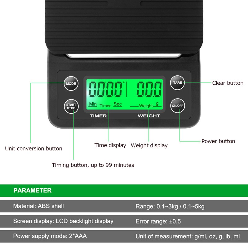Pour Over Coffee Scale with Timer Portable Electronic Digital Kitchen