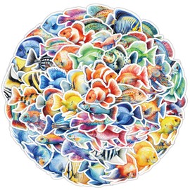 Cute Fishing Stickers, Fish Stickers, Realistic Animals Decal for Kids Teens, 50Pcs Vinyl Waterproof Sticker for Water Bottles, Laptop (Fish)