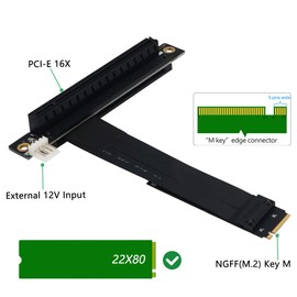 HLT M.2 NGFF NVMe Key M to PCIe 3.0 X16 Extension Cable (90° Right Angle PCI-E Slot)