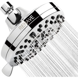 REHAVE 5.1-Inch Rainfall Shower Head with 63 Jets, 8 Spray Modes - Chrome Finish, Brass Angle-Adjustable, Anti-Clogging Silicone Nozzles