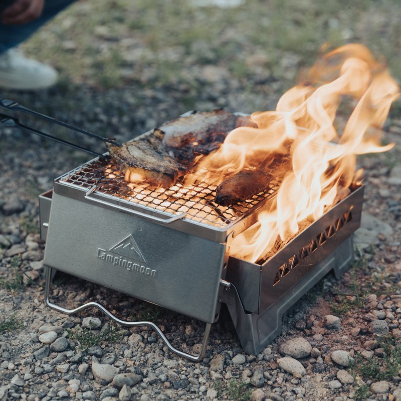 CAMPINGMOON Folding Campfire Grill Grate Open Fire Cooking Camping Portable