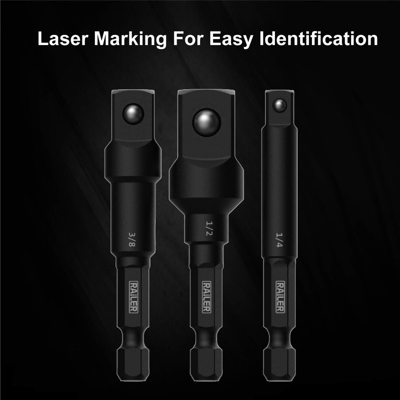 Socket Adapter Set, Railer Impact Grade 3" Extension Bits With