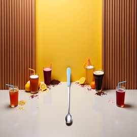 1PC Long Handle Spoon, Stainless Steel Coffee Spoon Ice Cream with Ceramic Handle, Milkshake Dessert Colored Stirring for Tea Cocktail(L,Blue)