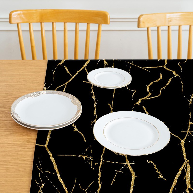Tablecloth Black and Gold Middle Runner Modern Tablecloths with Marble