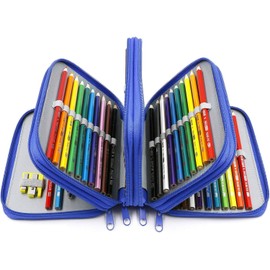 72 Slots Pencil Case - Handy Large Capacity Multi-Layer Zipper Pencil Bag for Color Pen, Colored Pencils, Watercolor Pens, Makeup Brush, Cosmetic Brushes (Blue, One Size（12.5 * 19.5 * 9cm）)