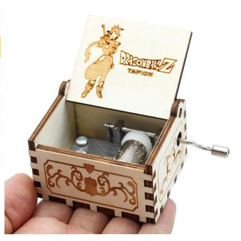 Cuzit DBZ Theme Antique Carved Music Box Hand Crank Wooden