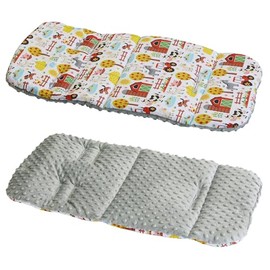 Cotton & Bubble Fleece Pram Insert, Liner Covers 5pt Universal Reversible (Animal Farm/Grey)