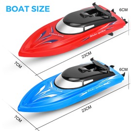 Emorefun 2 Pack RC Boat Remote Control Boats, 2.4 GHz RC Boat with 4 Rechargeable Batteries for Kids and Adult, Pool Toys, Lake Toys, Party Favors, Family Games for Boys and Girls (Blue/Red)