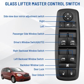 Interruptor de ventana eléctrica compatible con Dodge Grand Caravan Chrysler Town & Country 2012-2015 Ram 1500 2500 3500 OE: 68110867AB 68110867AA Negro