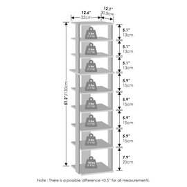 Furinno Compact 9-Tier Vertical Space Saving Free Standing Corner Shelf, Display Rack, Amber Pine