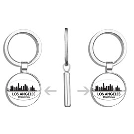 HJ Media Oval B/W Skyline of Los Angeles (City ca la) Metal Round Metal Key Chain Keychain Ring