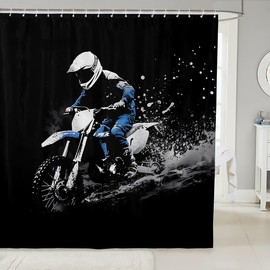 Feelyou Dirt Bike Shower Curtain 72"x72" Racing Themed Bath Curtain Waterproof Racing Motocross Rider Bathroom Shower Curtain Set for Kids Boys Girls Motorcycle Kids Bathroom Accessories Motorbike