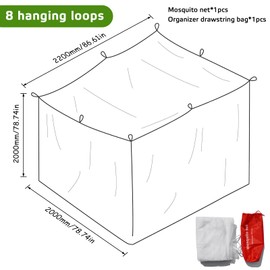 Rierousy Mosquito Net 220 x 200 x 200 cm, Mosquito Net Travel in Cube Shape, Mosquito Net Bed White, Mosquito Net Double Bed for Home and Mosquito Protection Outdoors, Carry Bag (No Door)