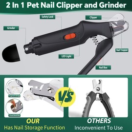 Dog Nail Clippers & Cat Nail Clipper With Catcher, 2 In 1 Dog Nail Trimmers & Grinder With Light for Large Small Dogs Cats,Silent Groom Pro Claw Trimmer, Rechargeable Dogs Nails Grinder Quiet
