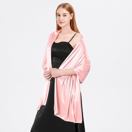 heekpek Ladies Satin Scarf Wedding Shawls and Wraps Womens Silky Scarf Lightweight Evening Party Dresses Bride Bridemaid Scarf, Light Pink, One Size