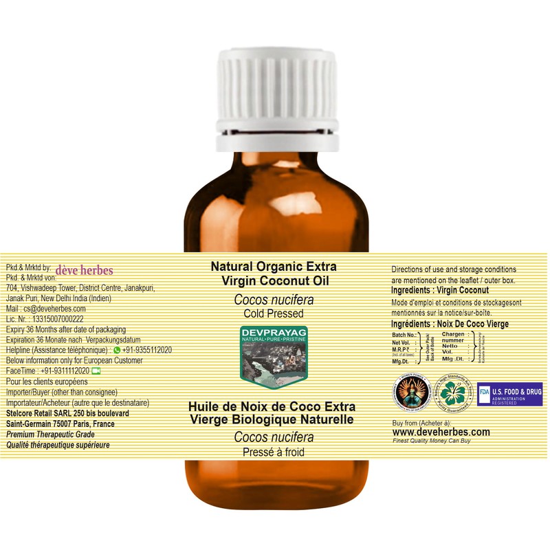 Devprayag Natural Organic Extra Virgin Coconut Oil (Cocos nucifera) Natural