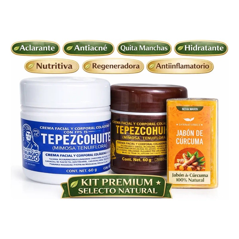 2 Crema De Tepezcohuite Noche Y Día Jabón Cúrcuma Todo
