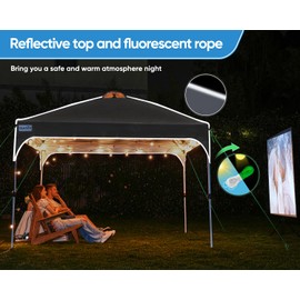 Quictent 10x10 Pop up Canopy Tent One Person Set up, Portable Instant Outdoor Shelter with Vent, Easy up Canopy with Reflective Top and Fluorescent Rope for Camping Backyard Patio-Dark Grey&Grey