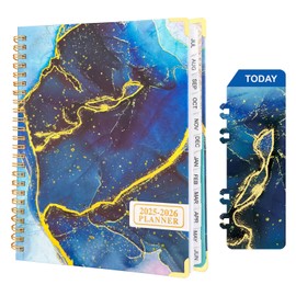 BERITNI Agenda 2025-2026, Weekly & Monthly Academic Planner Book, July 2025 - June 2026, Cute Daily and Weekly Planner, Hard Cover Calendar with Tabs, Notes Pages, Inner Pocket, A5, Blue/Gold