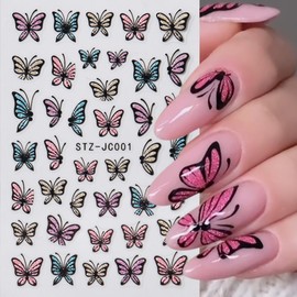 Butterfly Nail Art Stickers Decals 3D Butterfly Nail Stickers for Nail Art 6PCS Colored Glitter Butterfly Nails Adhesive Decals Supply Butterfly Stickers for Nails Spring Manicure Nail Art Decorations