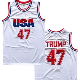 Men’s #47 USA Jersey  Trump White Basketball Stitched Embroidery Jersey basketball jersey Men's Sleeveless practical gift jersey  chic turf  jersey - Color: White, Size: S
