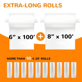 Wevac 6''x100' & 8''x100' 2 Rolls, Vacuum Seal Roll Keeper with Cutter, Ideal Vacuum Sealer Bags for Food Saver, BPA Free, Commercial Grade, Great for Storage, Meal prep and Sous Vide