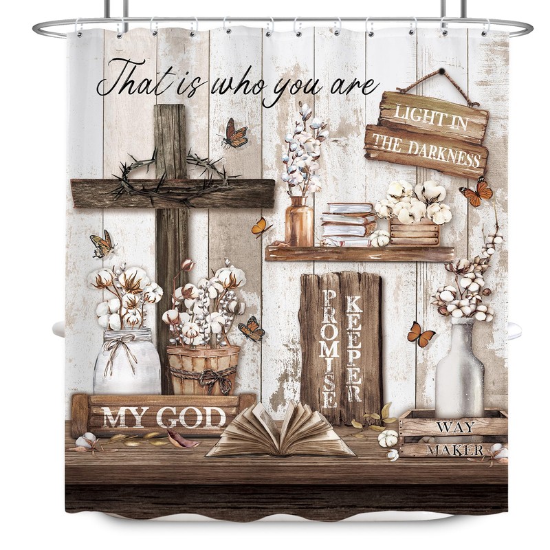 LIGHTINHOME Farmhouse Christian Shower Curtain 60Wx72H Inches Inspirational Rustic Bible