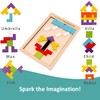 Wooden Brain Teaser Puzzles Tangram Blocks with Storage Bag, 3D