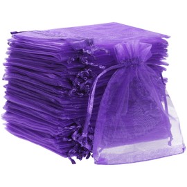 Bskifnn 50pcs Organza Bags 10x15cm Satin Drawstring Organza Pouch Wedding Party Favor Gift Bag Jewelry Watch Bags (Purple)