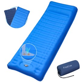 Camping Air Mattress 4.3" Ultra Thick Inflatable Sleeping Pad with Built-in Pump & Pillow, Ultralight Floor Mat Single Travel Camp Bed for Adults Backpacking Hiking Beach (Blue)