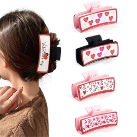 papasgix Western Hair Claw Clips, Leather Hair Claw Clips, Square Claw Clips Large Hair Claw Clip, Hair Accessories for Women Girls Valentine's Day Gifts (Pink)