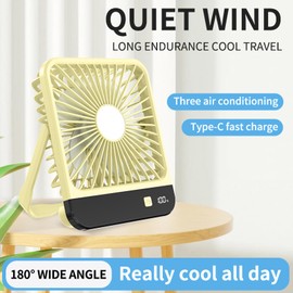 Small Portable Desk Fan&desk fan, strong wind ultra-quiet small personal fan, 180° tilt folding, 5 adjustable speeds, USB wired power supply mini, suitable for HomeBedroomOfficeOutdoorCamping(yellow)