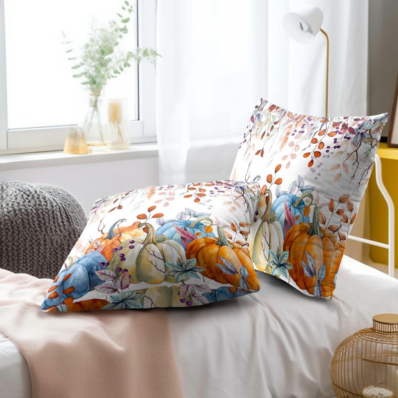 Sweetshow Orange and Blue Autumn Pumpkins Throw Pillow Covers 18X18