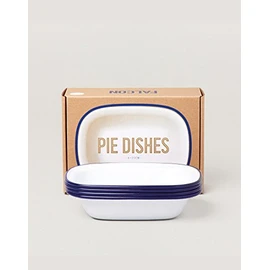 Falcon Enamelware Enamel Pie Dishes Set of 4 - White with blue rim