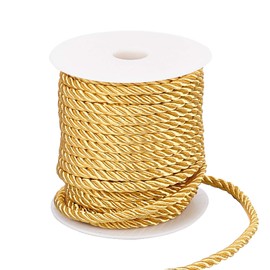 PH PandaHall 5mm Decorative Twisted Cord, 3-Ply Polyester Cord Rope String Thread Gold Macrame Cord Trim for Home Décor, Embellish Costumes, Honor Cord, Christmas Bag Drawstrings (59 Feet, Gold)
