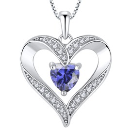 YL Women's Heart Necklace 925 Sterling Silver Love Heart Pendant 18k White Gold Created Tanzanite Jewelry